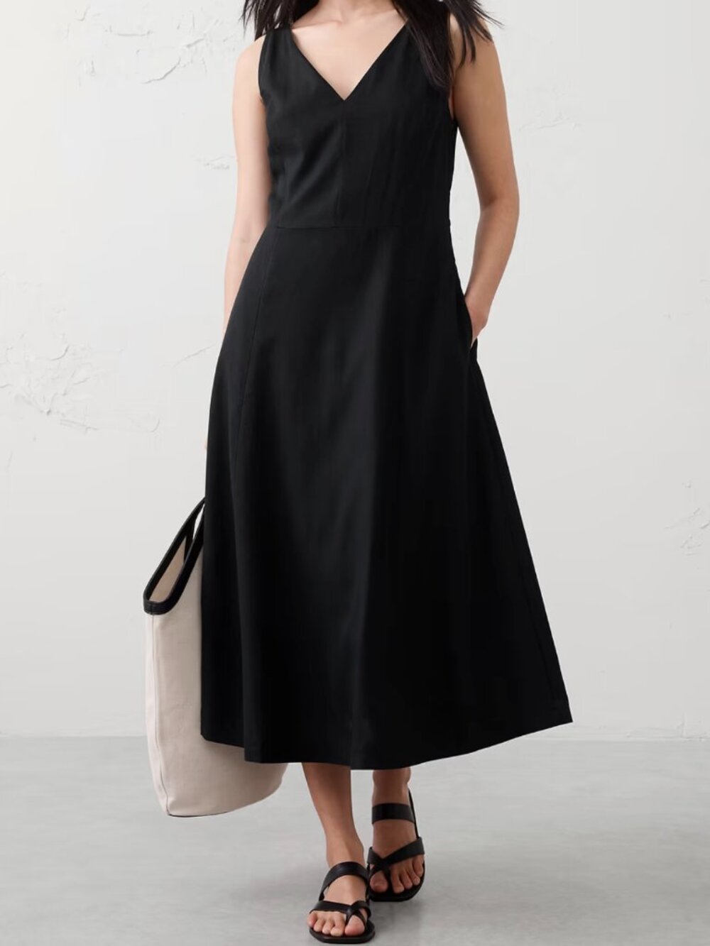 Banana Republic Factory Linen Blend Drapey Midi Dress Size XS Black